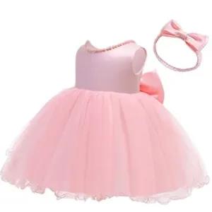 4Y,Blush Pink Party Casual Frock Dress For Girls 1-6 Years