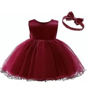 4Y,Burgundy Party Casual Frock Dress For Girls 1-6 Years Ne