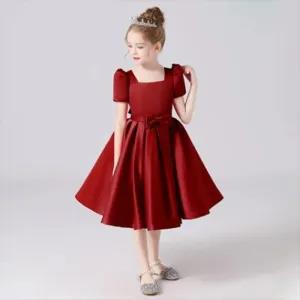 5-6Y,Burgundy 2-5 Yrs Elegant Girl Dress For Formal Evenin