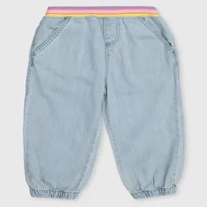 Generic Blue Light Wash Denim Rainbow Waist Joggers