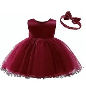 Girls Burgundy Party Casual Frock Dress