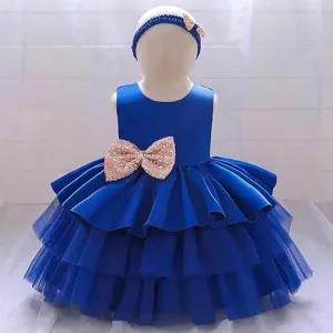 Generic Blue Baby Girls 1st Birthday Lace Mesh Dress