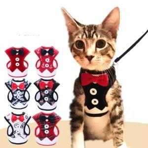 Bow Tie Tuxedo Nylon Cat Puppy Vest Suit Harness & Leash