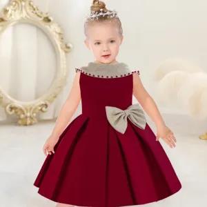 4Y,Red Party Casual Frock Dress For Girls 1-6 Years New Fas