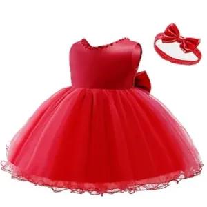 Generic Red Party Casual Frock Dress For Girls 1-6 Years