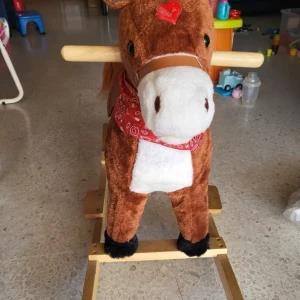Plush rocking horse with sound & wooden base