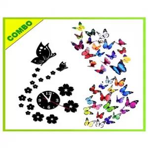 Combo Of Modern 3D Butterfly And Clock + 48pcs Butterfly Wal