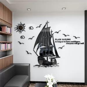 Acrylic Black Ship Mirror PVC Wall Sticker
