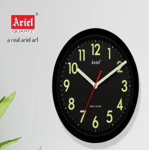 Black New Ariel Night Glow Wall Clock