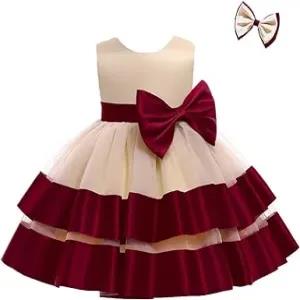 2Y,Champagne + Burgundy 2-6 Years Baby Girl Ruffle Lace Bac