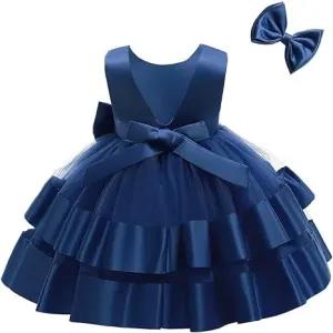 3-4Y,Navy Blue 2-6 Years Baby Girl Ruffle Lace Backless Pag