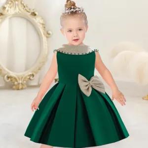 6Y,Green Party Casual Frock Dress For Girls 1-6 Years New F