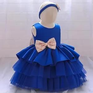 SHEENS Toddler Big Bow Baptism Dress Blue
