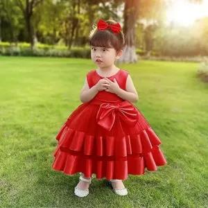 12-18M,Red Baptism Dress For Baby Girls Princess 12-18 Month