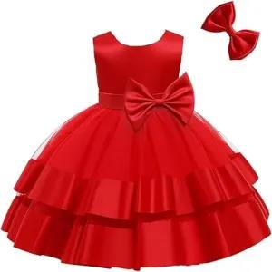 2Y,Red 2-6 Years Baby Girl Ruffle Lace Backless Pageant Dre