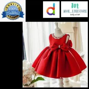 Monline Girls Party Wedding Red Frock Dress 12-18M