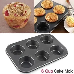 6 Cups non stick Cup Cake Tray / Non stick Muffin Baking Tray 6 moulds High Quality