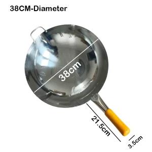 Generic Wok Pan Stainless Steel Wooden Handle 38cm