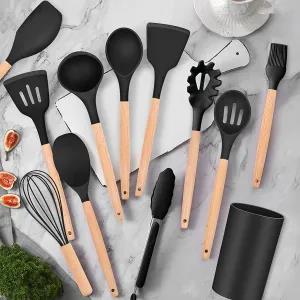 Black Non Stick Silicone Spatula Set for Cooking Non-Stick w