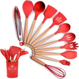 Red Non Stick Silicone Spatula Set for Cooking Non-Stick wit