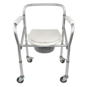 Commode Chair Stainless Steel, With Wheel (Foldable) height Adjus