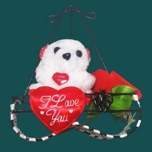 I love you soft white teddy statue with metal stand
