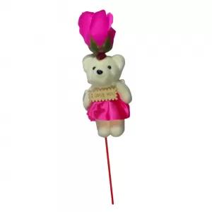 Multi Valentine gift of teddy bear &Single Roses Flower With