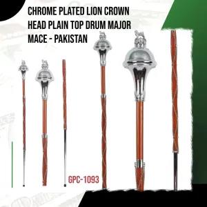 CHROME PLATED LION CROWN HEAD PLAIN AT TOP MACE DRUM MAJOR