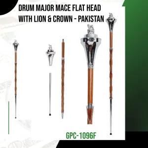 Drum Major Mace/Leader Stick, Chrome Flat Head Lion & Crown