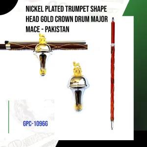 NICKEL PLATED TRUMPET SHAPE HEAD GOLD CROWN DRUM MAJOR MACE