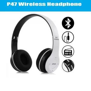 White Wireless Headphones Over Ear P47 Super Bass 5.1, Volum