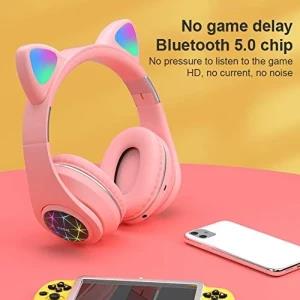 Cat Ear LED Lighted Wireless BT M2 Headphones with MIC