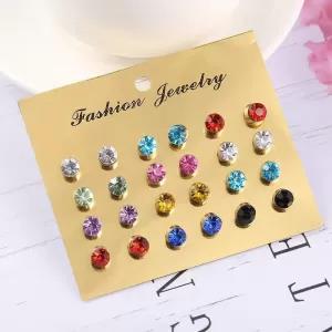 12 Pair Pack Colorful Shiny Wedding Stud Earrings Set for Wo