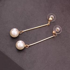 Drop Earrings Gold Long Dangle Metal Rod with pearls