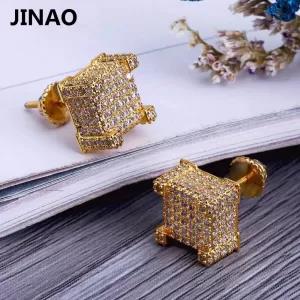 JINAO 18K Gold New Fashion Iced Out Bling Stud Earrings Gold