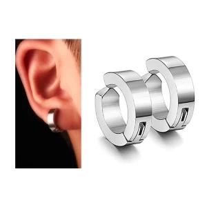 Men's Earrings - Stainless Steel Non Pierced - Silver