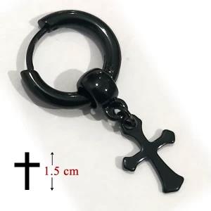 Single Men Earring (For Pierced) with Cross - BLACK
