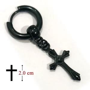 Single Men Earring (For Pierced) with Cross - BLACK