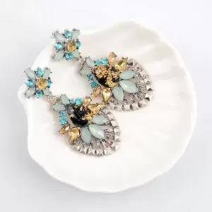 Vintage Luxury Crystal Water Drop Gem Pendant Earrings Real Stone