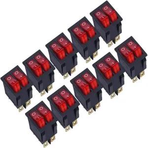 10 Pieces 15A250V 20A125V KCD8-212N Red Button Rocker Switch