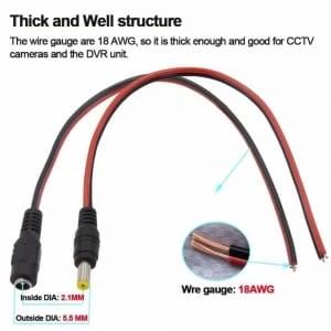 Male & Female DC Power Pigtail 2.1mm x 5.5mm Connectors (Upgraded Gauge 5A) for CCTV