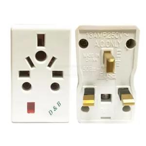 5Pcs Square Pin To Any Pin Converter (5amp-13amp) Fused Con