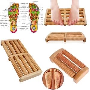 2/6 Rows Wooden Foot Massager 3D Shiatsu Rollers