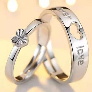 Forever Love Heart Silver Plated Adjustable Couple Rings