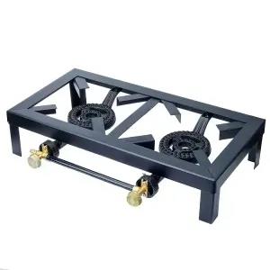 Black Gas Cooker Portable Angle Iron Double Burner Stove