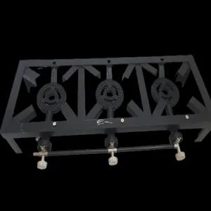Black Gas Cooker Portable Angle Iron Three Burner Stove