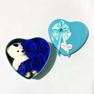 Green Lovely Gift Box with Flowers and Cute Teddy Bear Perfe