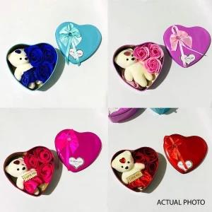 Lovely Gift Box with Flowers and Cute Teddy Bear Perfect