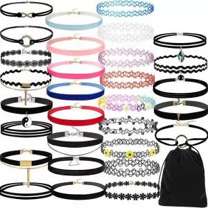 Generic 30PCS Gothic Tattoo Leather Choker Set