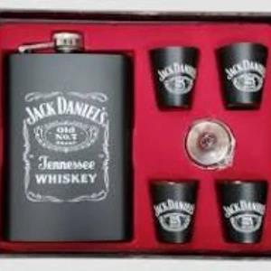 Jack Daniels Hip Flask with Funnel and four Cups 9OZ